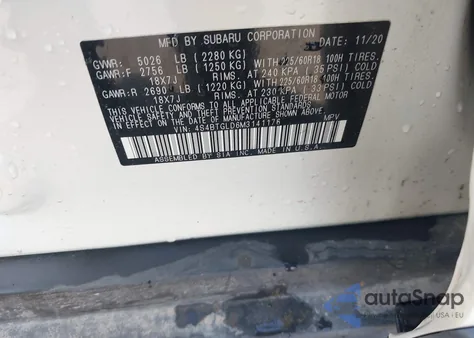 2021 Subaru Outback Onyx Edition Xt z USA, uszkodzony, nr VIN 4S4BTGLD6M3141176